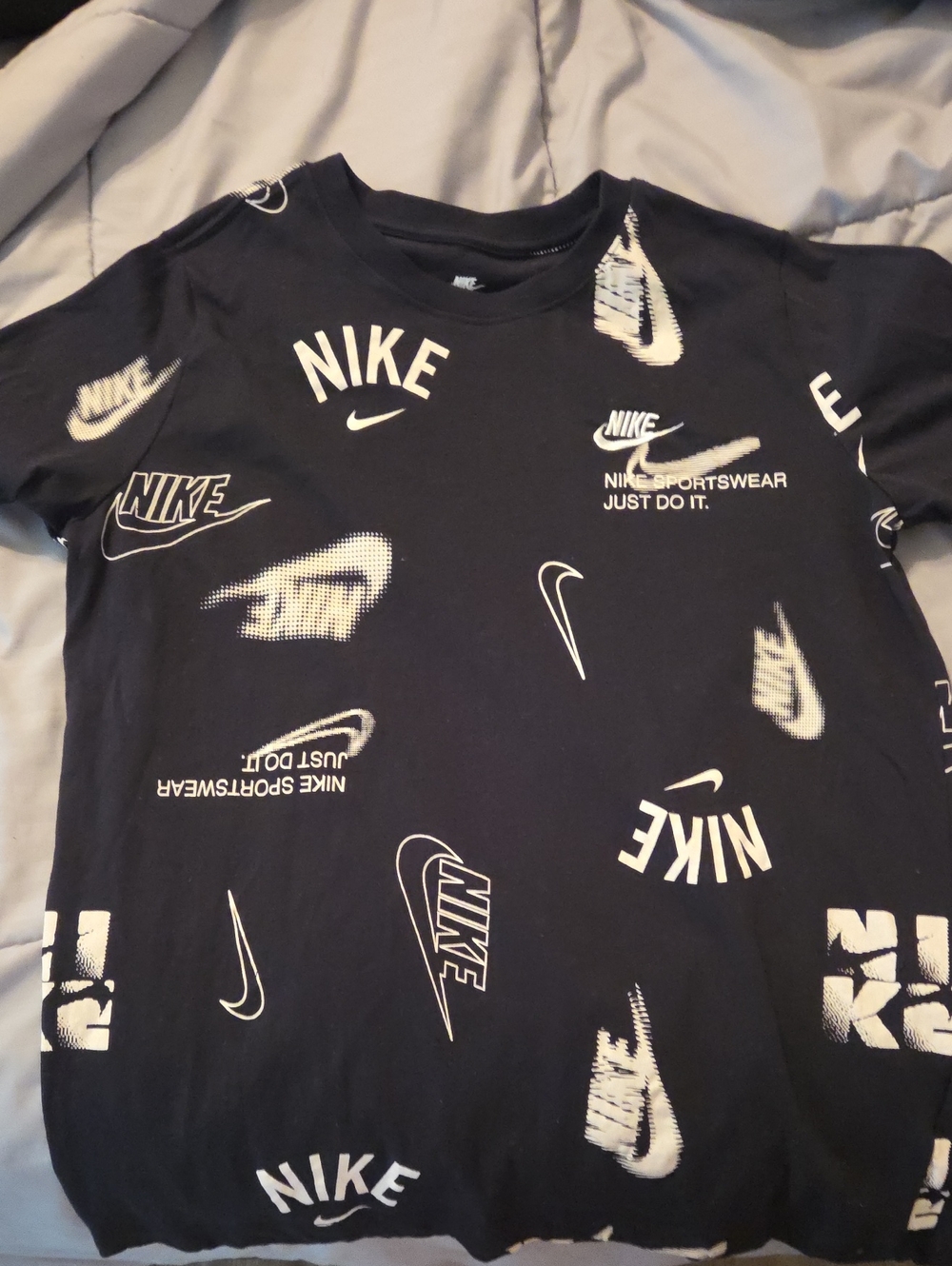 Nike Black Short Sleeve Crew Tee with White All-Over Logos